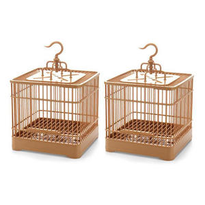 Nuovo Design appeso gabbia per uccelli di plastica quadrato arancione con bambù giallo per pappagalli e canarini - Product Image 1