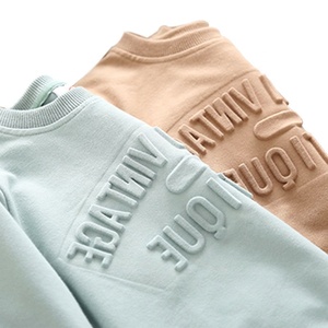 Custom Logo 100% Cotton Men's Thick Hoodie 3D Embossed Crewneck Fleece Sweatshirt Winter Letter Pattern Sweater