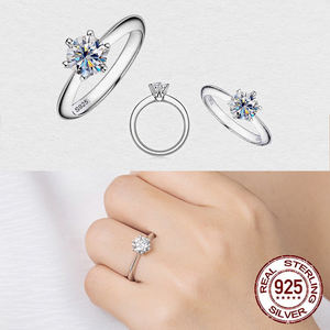 白金电镀1ct 6毫米立方锆石戒指珠宝925纯银女性订婚结婚戒指女士承诺戒指 - Product Image 3