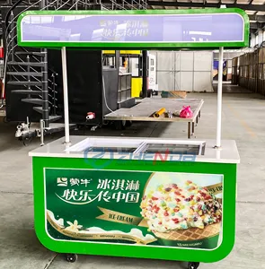 定制标志新鲜绿色冰淇淋手推车移动小吃手拖滑轮带冰柜