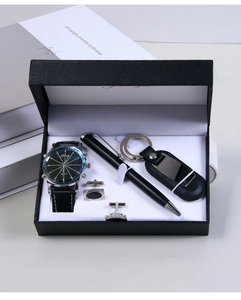 Coffret Cadeau Classique en Cuir pour Homme – Nouveau Set Quatre Pièces : Montre, Boutons de Manchette, Stylo, Porte-clés – Logo Personnalisé – Idéal pour les Fêtes - Product Image 3