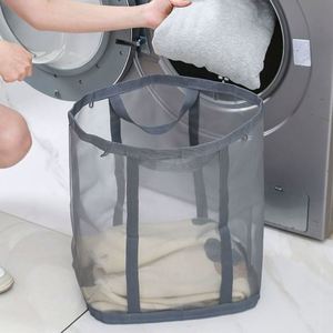 Transparent Design Nylon Mesh <b>Laundry</b> <b>Basket</b> Foldable Storage Collection Clothes Hamper - Product Image 3