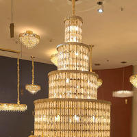 Lustre moderne de luxe personnalisé, en cristal, à plusieurs niveaux, doré, pour hall d'hôtel, escalier, plafond haut, villa, longue suspension