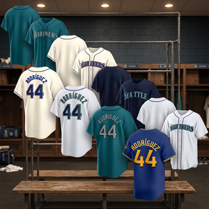 Maillot de baseball Seattle Rodriguez 44 pour homme, manches courtes, uniforme d'équipe, respirant, séchage rapide, maille, coupe régulière, toutes saisons, devant - Product Image 2