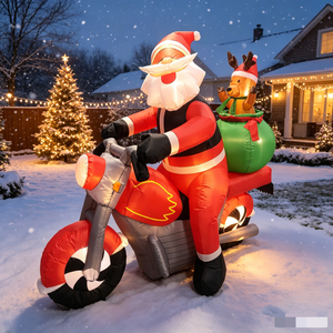 Père Noël gonflable lumineux de 7 pieds monté sur une <span class=keywords><strong>moto</strong></span> avec rennes dans un sac cadeau, décoration pour les fêtes et Noël - Product Image 2