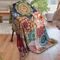Couverture en flanelle florale bohème, super douce, luxueuse, colorée, mandala, pour chambre à coucher, canapé, sieste, toutes saisons, vente en gros d'usine