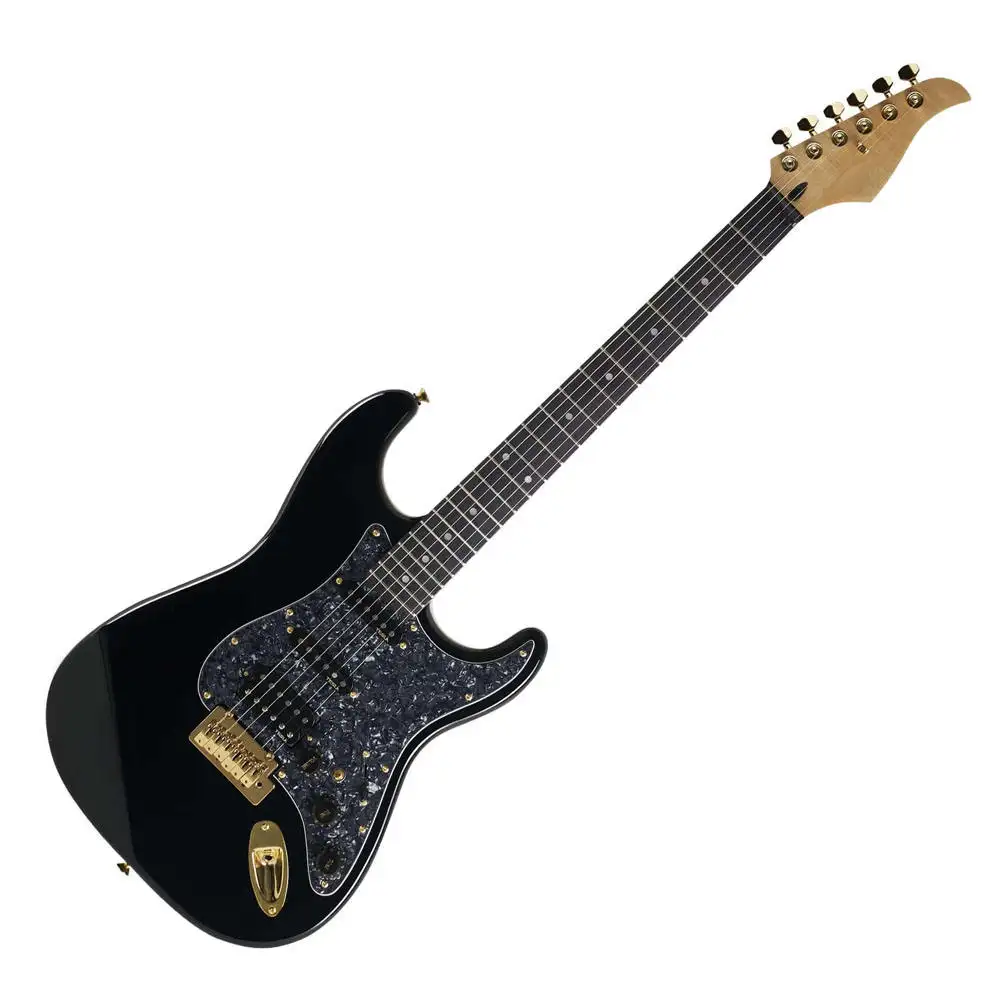 HUASHENG High Grade 39 inch 22 Frets Jet Black Gloss Alder Semi Hollow Electric Guitar For Sale