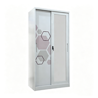 Armoire de rangement métallique à 2 portes coulissantes en acier avec miroir pour chambre à coucher et bureau