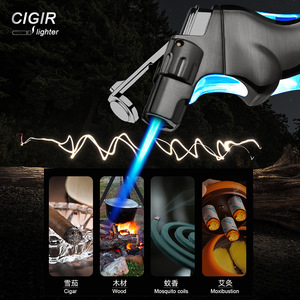 Cigar <b>Lighter</b> Butane Windproof Blue Flame Portable Outdoor Barbecue Mini Torch <b>Custom</b> Shape Black Brushed Gray Metal Refillable - Product Image 4