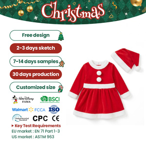 Costume de Père Noël pour enfants de haute qualité, best-seller, tenue de Noël, vêtements de fête, ensemble en velours doux et confortable, avec <span class=keywords><strong>bonnet</strong></span> - Product Image 1