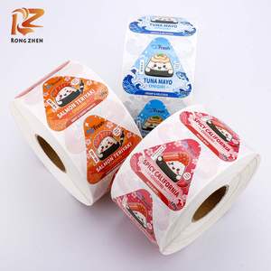 Custom Waterproof Food Grade <b>Freezer</b> Adhesive Roll Triangle Onigiri Labels Logo Stickers for Sushi Takeaway Packaging Box <b>Bag</b> - Product Image 1