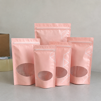 Sacs Doypack à Fermeture Zip Refermable Rose Mat de Qualité Alimentaire au Design Moderne avec Fenêtre Transparente pour Noix, Bonbons et Snacks – Pochette Autoportante