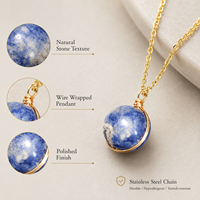Collier pendentif en sodalite naturelle enroulé sur fil, chaîne en acier inoxydable, or et argent, pour usage quotidien