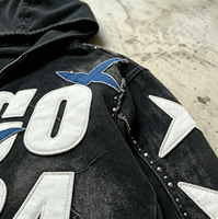 Fournisseur de choix : Sweat à capuche vintage avec strass, style streetwear hip-hop, anti-rétrécissement, effet vieilli, broderie de patchs de haute qualité