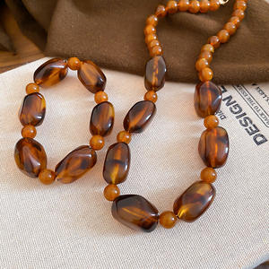 Retro Vintage Fashion Adjustable <b>Jewelry</b> <b>Set</b> <b>Women</b> Autumn Winter Beaded Acrylic Necklace and Bracelet - Product Image 6