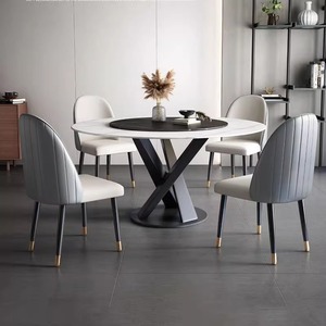 Juego <span class=keywords><strong>de</strong></span> Mesa <span class=keywords><strong>de</strong></span> Comedor Convertible Moderno <span class=keywords><strong>de</strong></span> Piedra Sinterizada con 6 Sillas, Plato Giratorio Lazy Susan, Base <span class=keywords><strong>de</strong></span> Acero al Carbono, para Familias Grandes, Ensamblado - Product Image 3