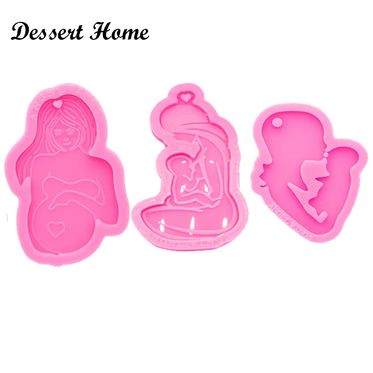 DY0704 gantungan kunci cetakan wanita hamil berkilau gantungan kunci Epoxy kerajinan ibu menyusui dengan bayi DIY jimat cetakan, coklat kue Fondant