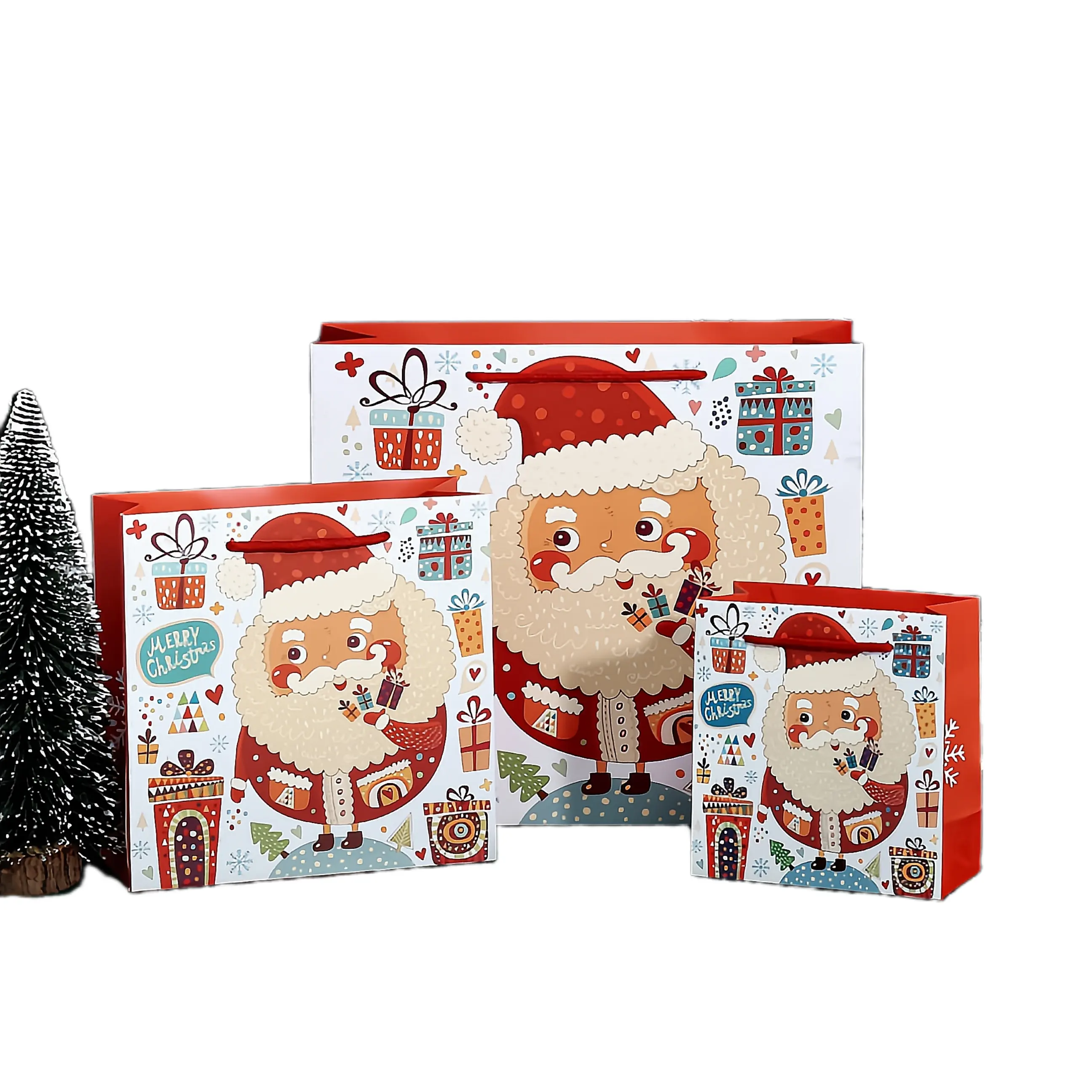 工場カスタム印刷クリスマスペーパーバッグサンタサックbolsas de regalo navidadクリスマスバッグギフト用