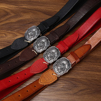 Sabuk Kulit Wanita dengan Gesper Kuda dari Baja Antik Berwarna Air, Terbuat dari Kulit Sapi Full-grain Premium, Desain Sabuk yang Unik