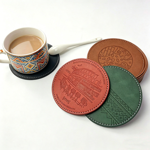 10cm Round Leather <b>Coasters</b> for Glasses Non-Slip Custom Set for Dining <b>Tables</b> & Kitchen Use - Product Image 1
