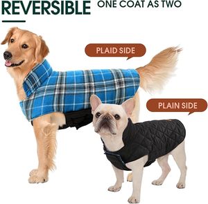 Azul Plaid <span class=keywords><strong>Dog</strong></span> Inverno Casaco Grosso Quente Outdoor Pet Roupas para Tempo Frio Elegante Checkered <span class=keywords><strong>Jacket</strong></span> - Product Image 4