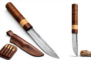 Couteau de chasse artisanal en acier à haute teneur en carbone, lame fixe avec manche en bois dur, étui en cuir véritable, pour le camping en plein air et la survie - Product Image 1
