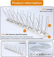 Piques anti-pigeons pour panneaux solaires, acier inoxydable 304, 25cm 33cm 50cm, empêchent la nidification et les excréments, résistant aux UV, à visser ou à coller