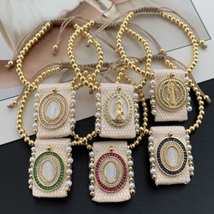 Pulseras con Colgante de Temática Religiosa TK-C269 al por Mayor para Mujer, Pulsera de Concha de Cristal Colorida con Virgen, Pulsera de Cuentas para Festividades - Product Image 1
