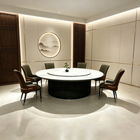 Table à manger électrique rotative et extensible en acier et dalle de roche, style chinois moderne, pour la maison, la villa, le club, l'hôtel