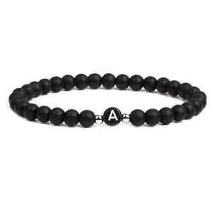 Pedra Natural Pulseira pulseiras e pulseiras Mens E Anel Set Para As Mulheres Esqueleto Mão Preto String Chew Bangle Autismo