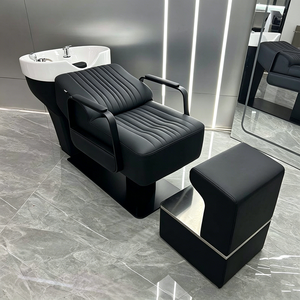 Lujosa Cama de Lavado Semi-Reclinable con Tapicería de Cuero, Lavabo de Cerámica, Cajón de Almacenamiento y Estación de Lavado Personalizable para Barbería y Salón - Product Image 3