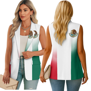 <span class=keywords><strong>Chaleco</strong></span> sin mangas para <span class=keywords><strong>mujer</strong></span> con logo personalizado, estampado de la bandera de México bajo demanda, chaqueta de cuello en V, <span class=keywords><strong>chaleco</strong></span> de traje holgado para <span class=keywords><strong>mujer</strong></span> con bolsillo - Product Image 2
