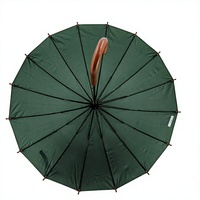 Parapluie long vert foncé à 16 baleines, semi-automatique et coupe-vent, avec poignée en imitation bois, idéal pour les professionnels (vente en gros)