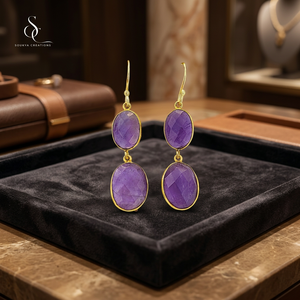 <b>Gold</b> Plated Amethyst Drop <b>Earrings</b> Faceted Oval Gemstone <b>Dangle</b> <b>Earrings</b> for Wedding Gift - Product Image 3