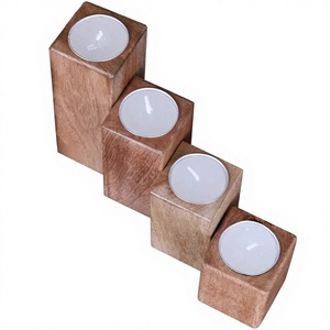 Porte-bougie en bois fait main, support décoratif en bois naturel pour centre de table, décoration de mariage et de fête - Product Image 2