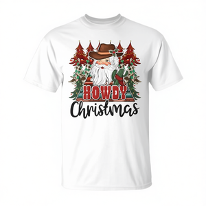 Camiseta Unisex de Manga Corta con Cuello Redondo, Diseño Navideño de Vaquero del Oeste, Promocional para Adultos - Product Image 2
