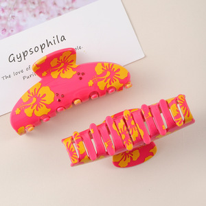 Wholesale <b>Sweet</b> <b>Flower</b> Printing Acrylic Claw Clip Elegant Large Unisex Hair Clip Colorful Classic Daily Use - Product Image 4