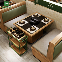 Table de restaurant moderne pour hot pot avec canapé intégré, cuisinière à induction intégrée, chaises de salle à manger en bois massif, écologique