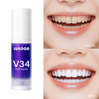 V34 Dentifrice à la menthe saveur menthe pour adultes, blanchissant, mousse violette, élimination des taches jaunes, utilisation à domicile