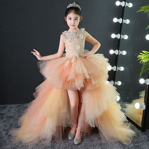 Vestido de Novia de Lujo para Niñas, Estilo Princesa, con Apliques de Encaje, Cuentas, Tul en Capas, Flores, Ecológico, Largo hasta el Tobillo - Product Image 1