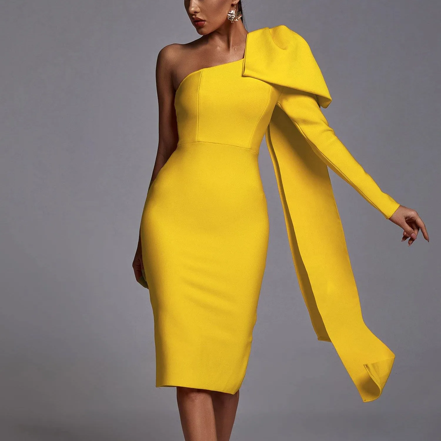 Beishi 2023 One Shoulder Ladies Yellow Formal Cocktail Dress Elegant Wholesale Women