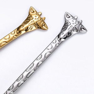 Sản phẩm mới 18/10 thép không gỉ trà muỗng nổi con hươu cao cổ hình dạng cà phê khuấy ngã ba - Product Image 5