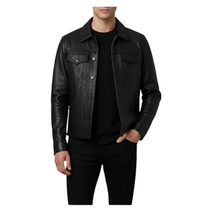 Veste en cuir de mouton noir artisanale de luxe pour homme |   Veste d'hiver en cuir véritable coupe-vent à séchage rapide - Product Image 1