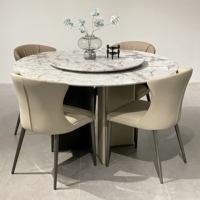 Ensemble de salle à manger moderne nordique VRGO, table à manger rotative en marbre Dia.135/150, table ronde de villa avec plateau tournant pour usage hôtelier