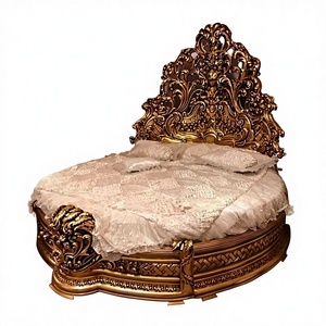 Lit de Mariage Rond en Bois Massif Sculpté à la Main Style Royal Antique – Mobilier de Chambre de Luxe Personnalisé Haut de Gamme - Product Image 1
