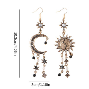 Güneş Ay Asimetrik Sallantılı Küpeler Vintage Kristal Püsküllü Damla Küpeler Boho Göksel Tarz Takı Kadınlar İçin Partiye Uygun - Product Image 6