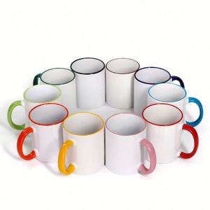 Mug en céramique vierge pour sublimation Prosub Wholesale 11oz avec couleurs de rebord, personnalisable par impression DIY, avec poignée - Product Image 1