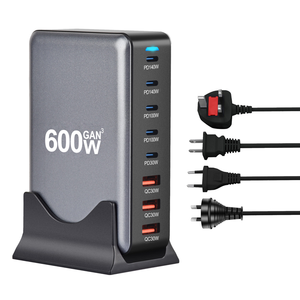 Cargador rápido PD de 600W, soporte <span class=keywords><strong>USB</strong></span> tipo <span class=keywords><strong>C</strong></span> de 8 puertos para teléfonos móviles, portátiles, PC, adaptador de base GaN de pared de carga rápida, potencia de salida de 30W - Product Image 1