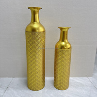 Ensemble de 3 vases de sol en métal hauts et grands faits à la main, de luxe, dorés, décoratifs, de style européen, pour la décoration de mariage