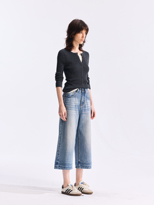 YUANBOFEI Jeans droits courts pour femmes, denim délavé ample, pantalon <span class=keywords><strong>capri</strong></span>, style Y2K, pantalon pour femmes - Product Image 2